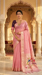 Elegant Muga Cotton Saree with Festive Meenakari Weaving for Women