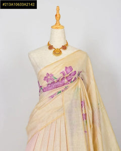 Elegant Muga Silk Saree - Soft Khadi Floral Weave for Women