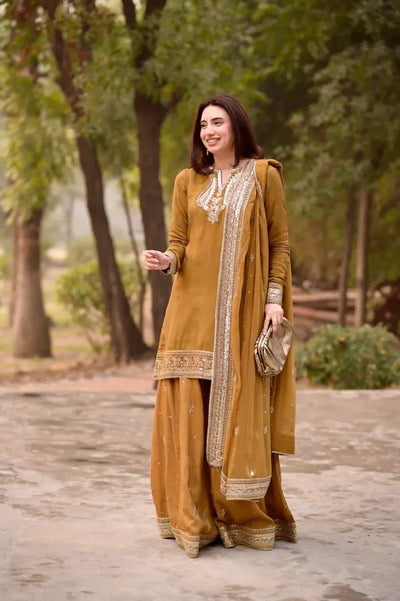 Elegant Mul Chanderi 3-Piece Set - Thread Sequence Work for Festive Wear