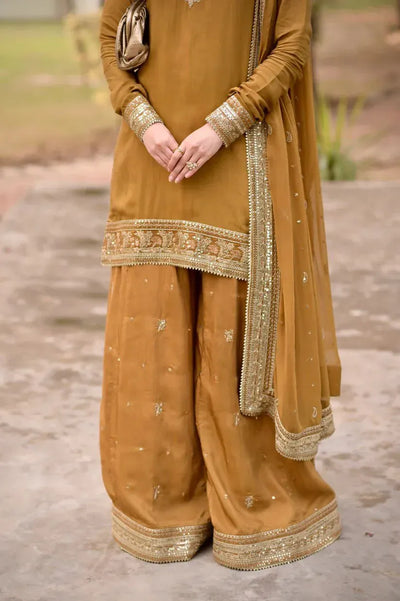 Elegant Mul Chanderi 3-Piece Set - Thread Sequence Work for Festive Wear