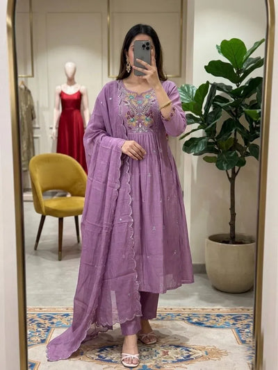 Elegant Mul Chanderi Kurta Set - Festive Wear for Women