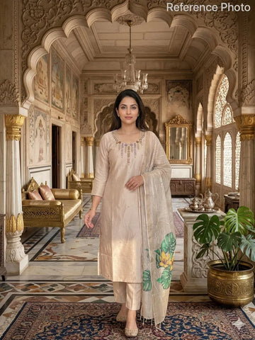 Elegant Mul Chanderi Kurti Pant Dupatta Set - Handcrafted Festive Wear