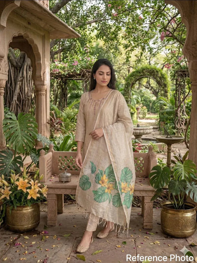 Elegant Mul Chanderi Kurti Pant Dupatta Set - Handcrafted Festive Wear