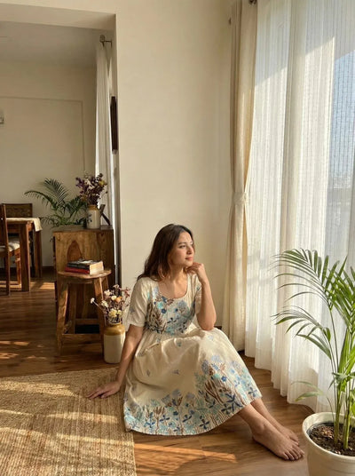 Elegant Mul Cotton Gown - Embroidered Festive Wear for Women