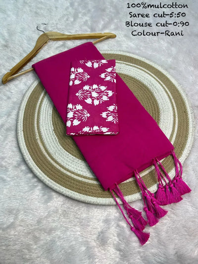 Elegant Mul Cotton Saree with Designer Blouse - Festive Wear for Women