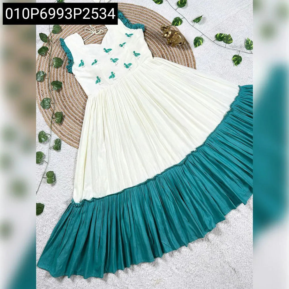 Premium Mul-Mul Cotton Midi Dress with Handcrafted Maggam Work