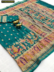 Premium Handcrafted Mulmul Cotton Saree with Festive Aari Embroidery & Foil Mirror Work