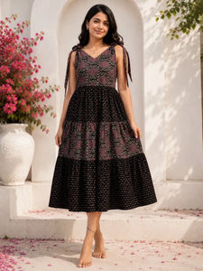 Elegant Mulmul Cotton Kurti - Tiered Festive Dress for Women
