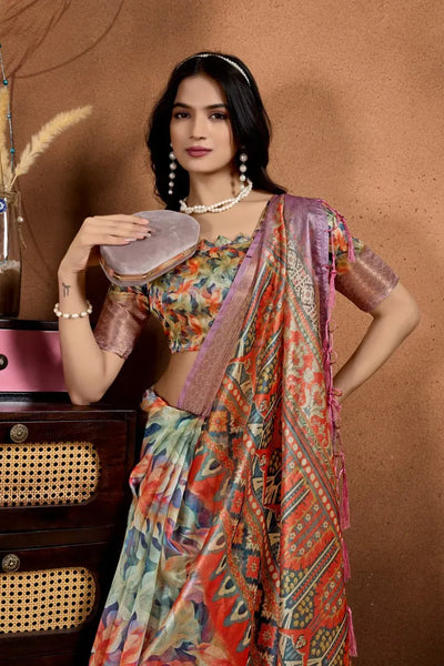 Elegant Multicolor Soft Silk Saree - Premium Zari Border Festive Wear for Women