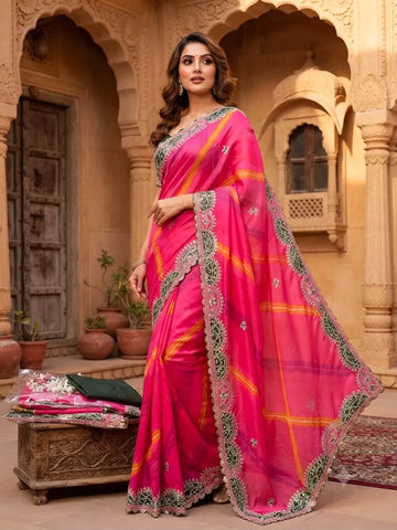 Elegant Multicolour Lehriya Saree with Sequin Border for Festive Wear