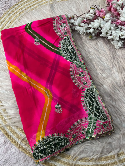 Elegant Multicolour Lehriya Saree with Sequin Border for Festive Wear
