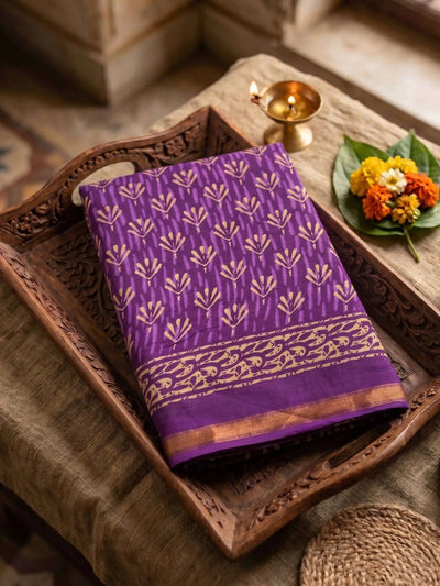 Elegant Muslin Cotton Block Print Saree - Handcrafted Festive Wear