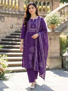 Elegant Muslin Kurti Set - Hand-Printed Design for Women