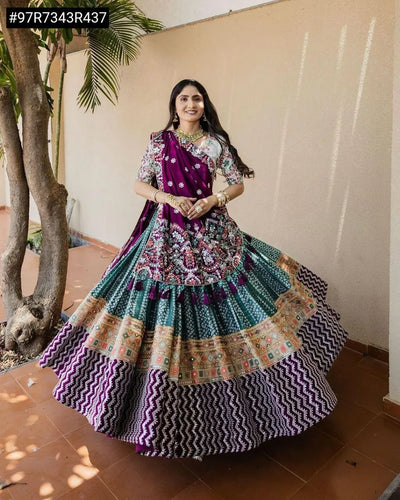 Elegant Muslin Lehenga - Digital Print, Real Mirror Work for Women