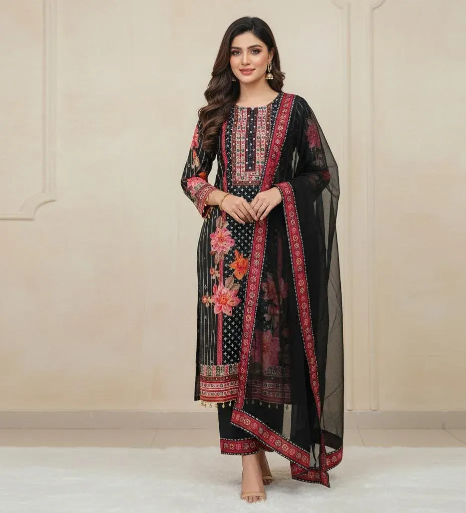 Premium Muslin Pakistani Suit with original mirror work and digital print