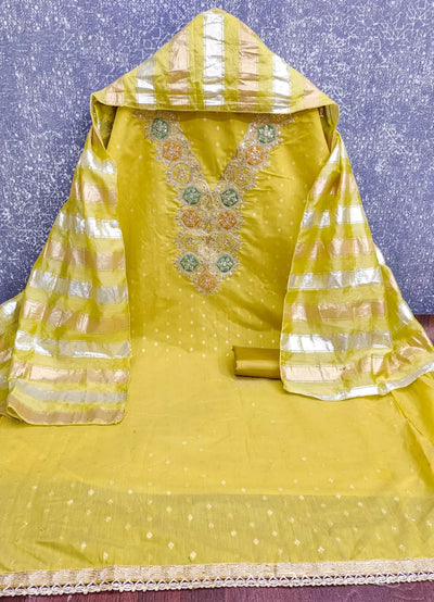 Elegant Mustard Modal Chanderi Suit Set - Unstitched Embroidery for Festivals