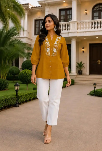 Elegant Mustard Rayon Slub Co-Ord Set - Festive Wear for Women