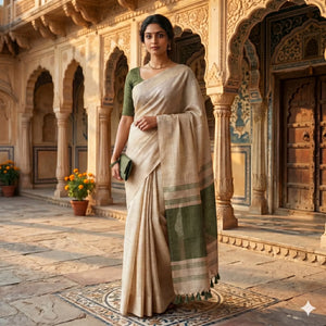 Elegant Mysore Silk Soft Linen Saree with Jacquard Weaving - Festive Wear for Women