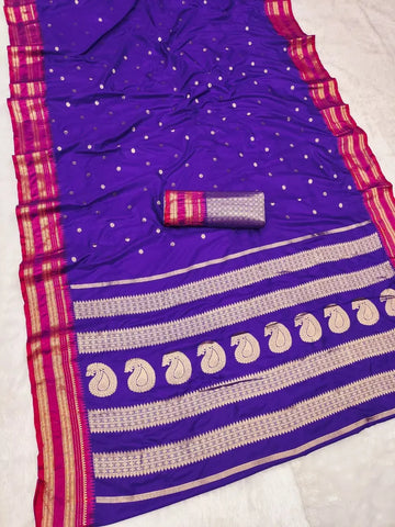 Elegant Narayan Peth Paithani Silk Saree - Gold Jari Butti for Festive Wear