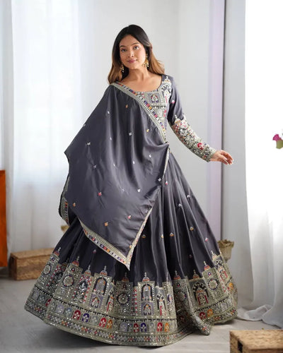 Elegant Natural Crepe Silk Lehenga Choli - Heavy Coding Dori & Sequence Work for Festive & Wedding Wear