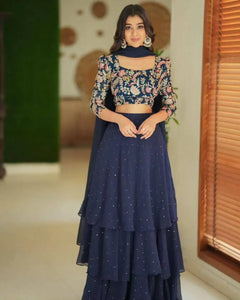 Elegant Navy Blue Georgette Lehenga Choli - Sequin Embroidered for Festive & Wedding Wear
