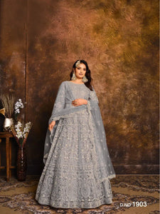 Elegant Net Anarkali Gown - Exquisite Coding Embroidery for Festive Occasions