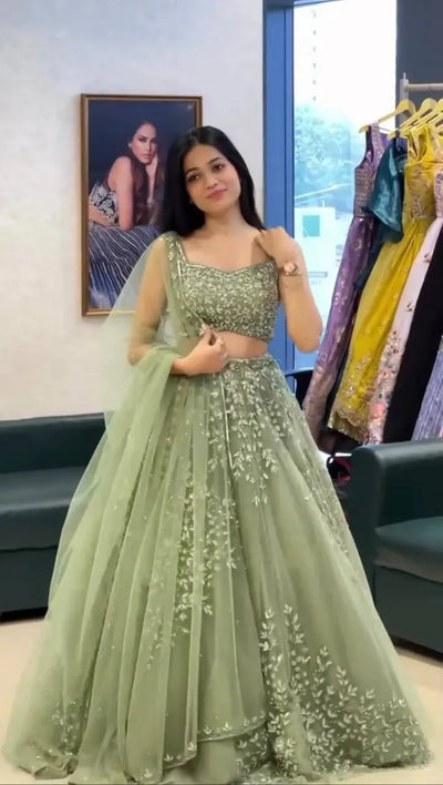 Elegant Net Lehenga Choli with Heavy Sequence Work - Festive Wear for Women