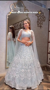 Elegant Net Lehenga with Intricate Sequin Work and Can-Can for Wedding Festive Wear