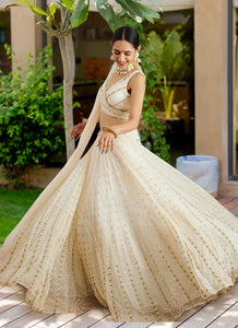 Elegant Off White Georgette Lehenga Choli - Embroidered Wedding Wear for Women