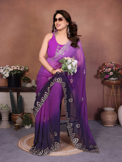Elegant Ombre Georgette Saree - Sequin Embellished for Festive Wear