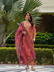 Elegant Orange Rayon Embroidered Kurta Set | Women's Ethnic Wear