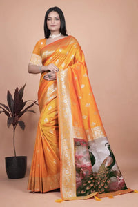 Elegant Orange Silk Saree with Peacock Pallu for Festive Wear