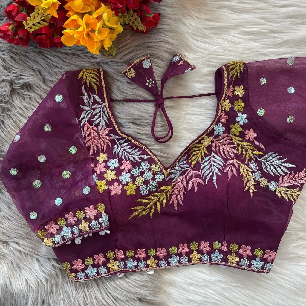 Orenga Silk Bridal Blouse with Heavy Floral Embroidery