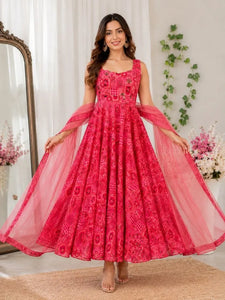 Elegant Organza Anarkali Gown with 8-Meter Flair & Dupatta for Festive Celebrations