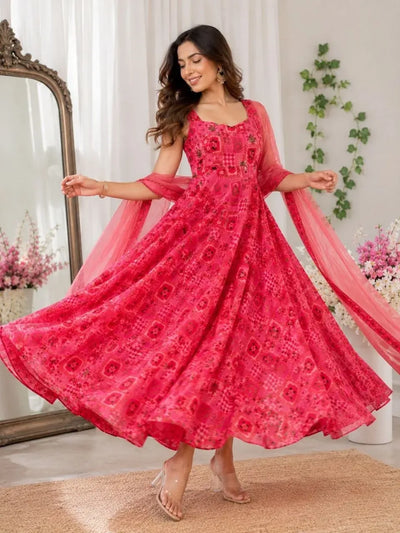 Elegant Organza Anarkali Gown with 8-Meter Flair & Dupatta for Festive Celebrations