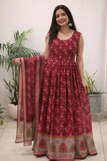 Elegant Organza Floral Gown - Graceful Festive Wear for Women