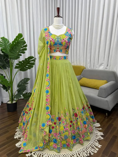 Elegant Organza Lehenga - Fully Stitched Floral Sequin for Festive & Weddings