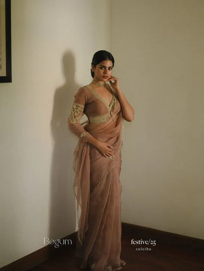 Elegant Organza Saree - Beautiful Embroidery & Handwork for Festive Wear Women