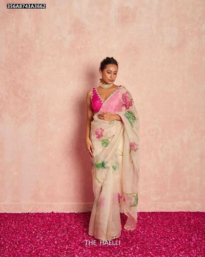 Elegant Organza Saree - Floral Print Handwork for Women