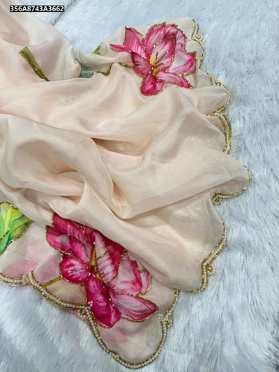 Elegant Organza Saree - Floral Print Handwork for Women