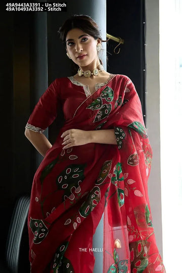 Elegant Organza Saree - Floral Print & Zardosi Work for Women