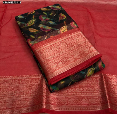 Elegant Organza Saree - Natural Print & Contrast Blouse