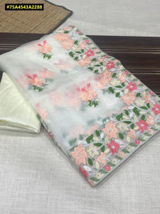 Elegant Organza Saree - Resham Embroidery for Festive Women