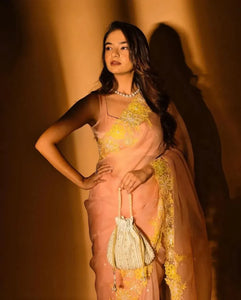 Elegant Organza Saree - Zari & Sequin Work for Party Wear