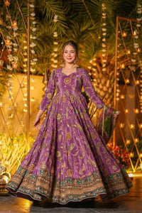 Elegant Organza Silk Anarkali Gown - Digital Print for Party Wear