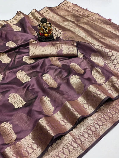 Elegant Organza Silk Banarasi Saree with Gold Zari Border for Festive Weddings