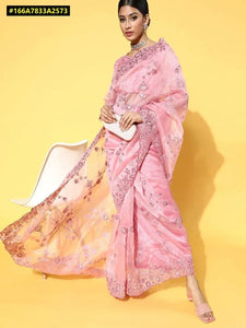 Elegant Organza Silk Saree - Heavy Zari & Sequence Work for Festive Wear