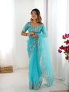 Elegant Organza Silk Saree - Thread & Sequin Embroidery for Party Wear Women