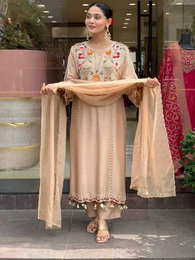 Elegant P.V. Chanderi Kurti Set - Embroidered for Festive Wear