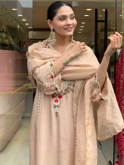 Elegant P.V. Chanderi Kurti Set - Embroidered for Festive Wear